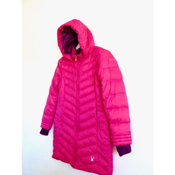NEW! Spyder Quilted Puffer Parka Jacket ThermaWeb Hooded Youth Pink SZ 14/16 - Picture 3 of 7
